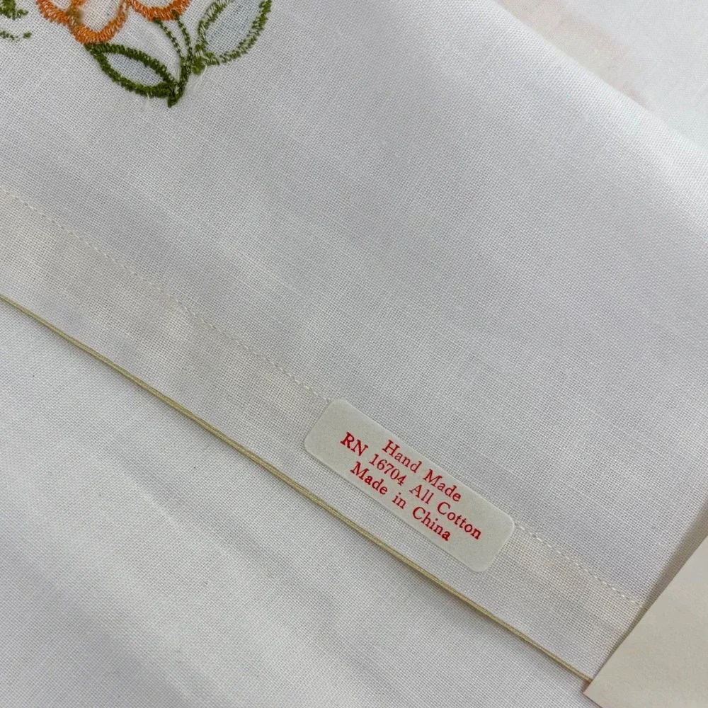 Vintage Handmade Placemat Napkin Set 8pc Floral Embroidered White‎ Yellow Cotton